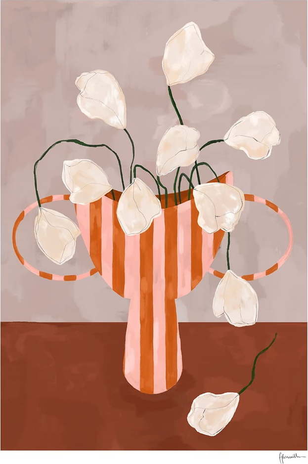 Plakát 30x40 cm White Flowers in Striped Vase – The Poster Club