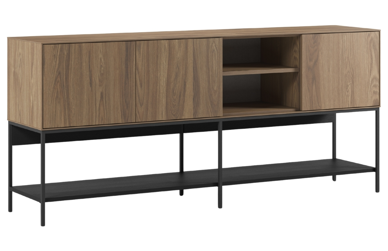 Marckeric Hnědo-černá komoda Amira 180 x 40 cm s dřevěným dekorem