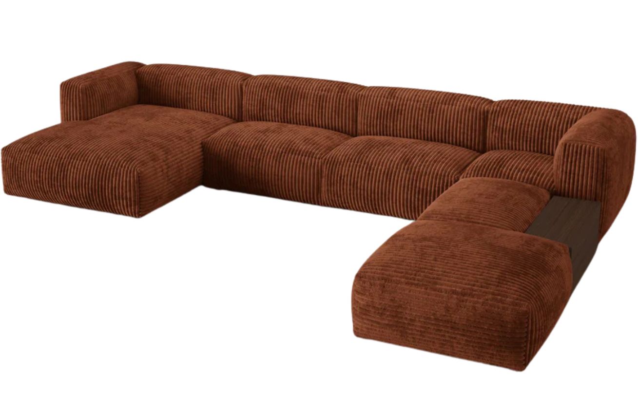 Micadoni Terakotově červená manšestrová rohová pohovka Martina 406 cm