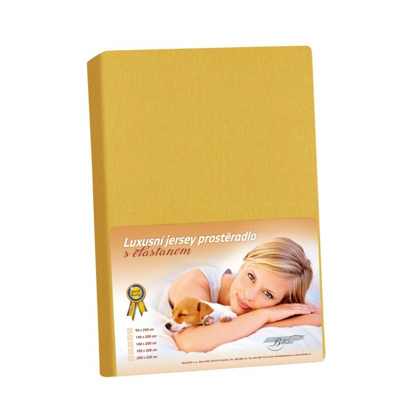 Jersey prostěradlo s elastanem hořčicová