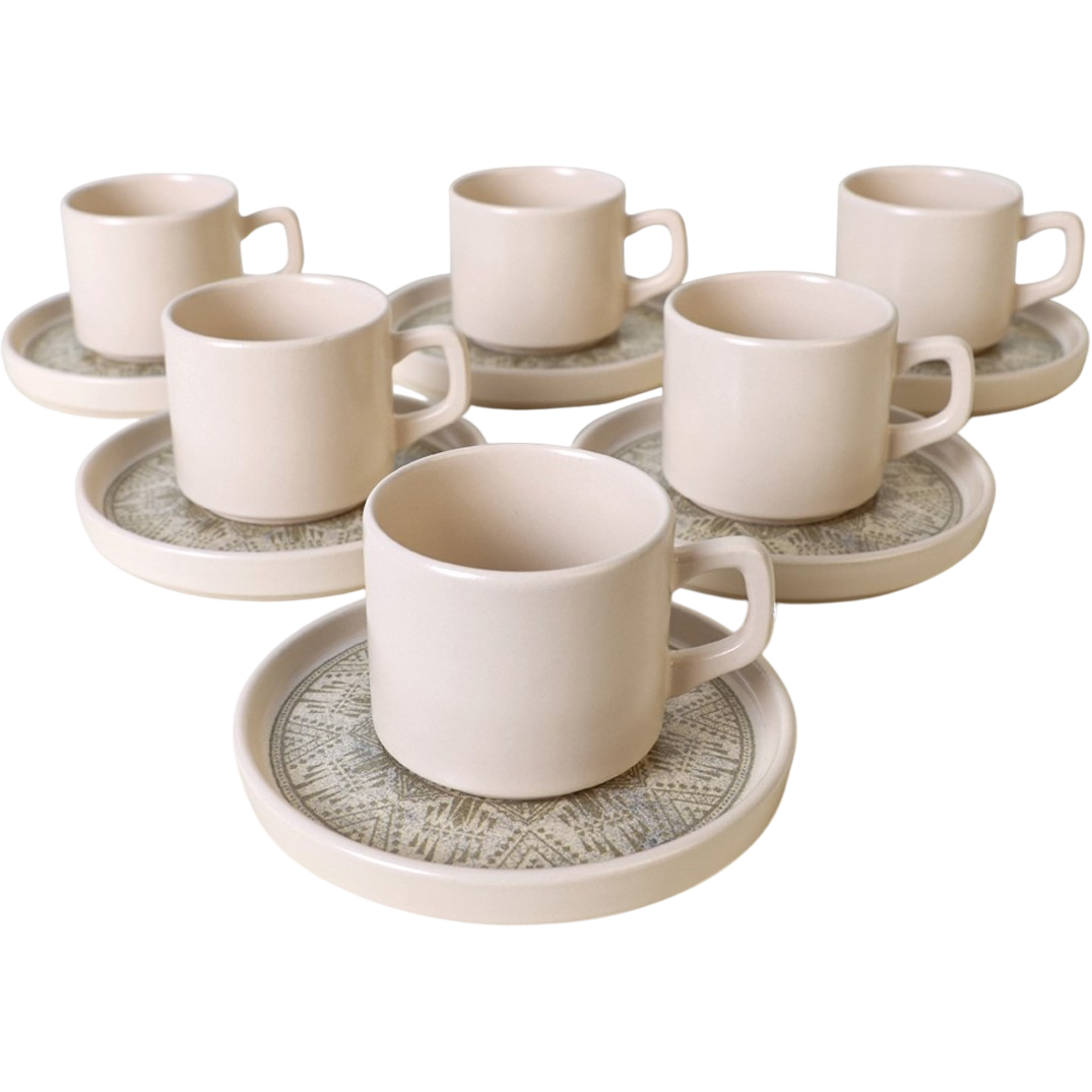 Sada 6 kameninových šálků s podšálky Boho Brew 184 ml