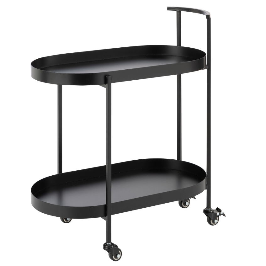 J-line Černý kovový servírovací vozík Oval 60 x 33 cm