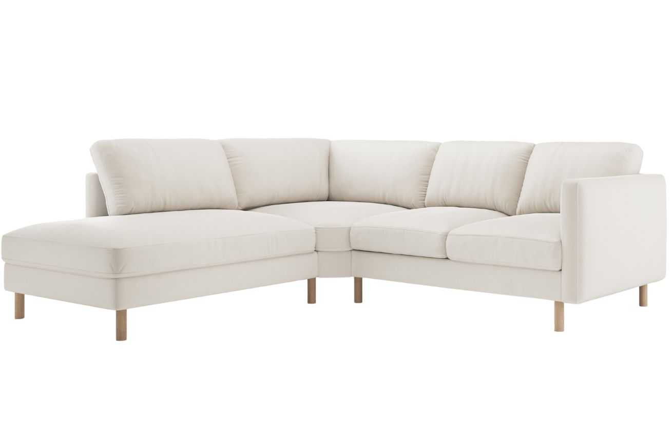 Micadoni Bílá sametová rohová pohovka Eden 267 cm