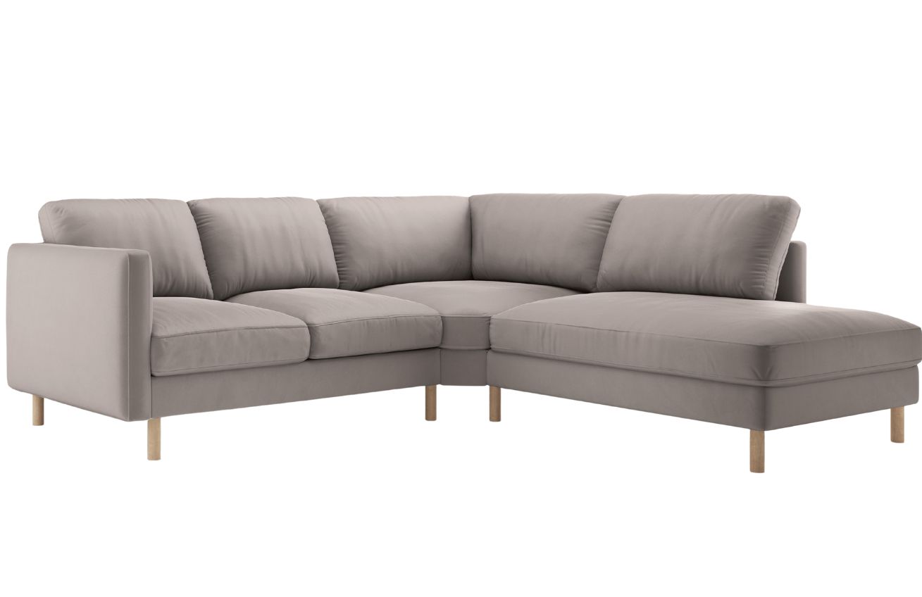 Micadoni Šedobéžová sametová rohová pohovka Eden 267 cm