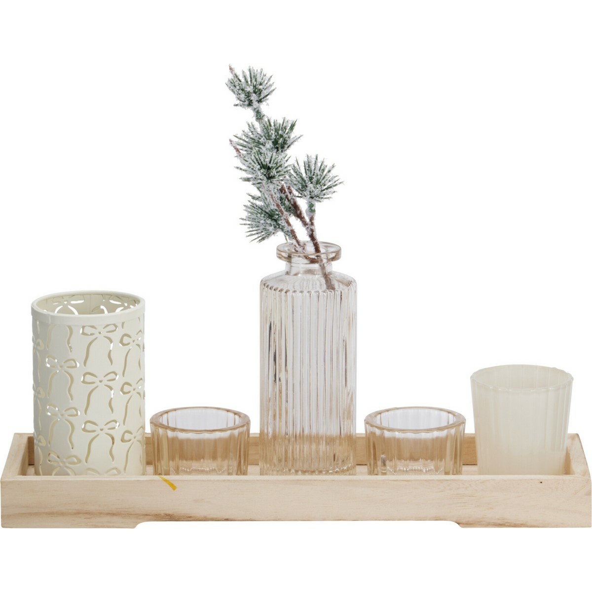 Sada svícnů na dřevěném podnosu Winter Time
