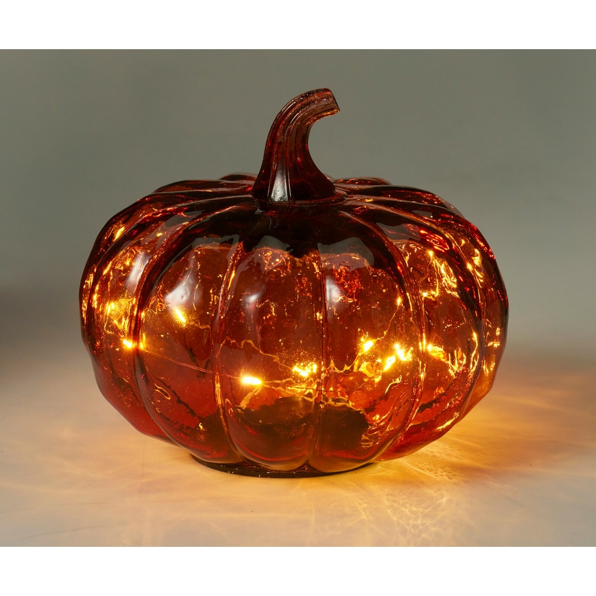 Skleněná svítící dýně 15 x 13 cm