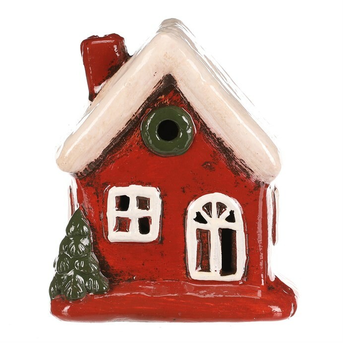 Vánoční dekorace keramický domek s bílou střechou