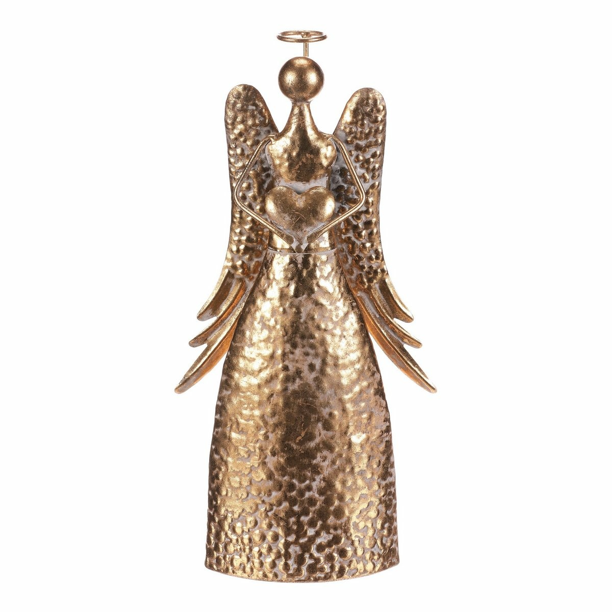 Vánoční kovová dekorace Anděl 34 cm se srdcem