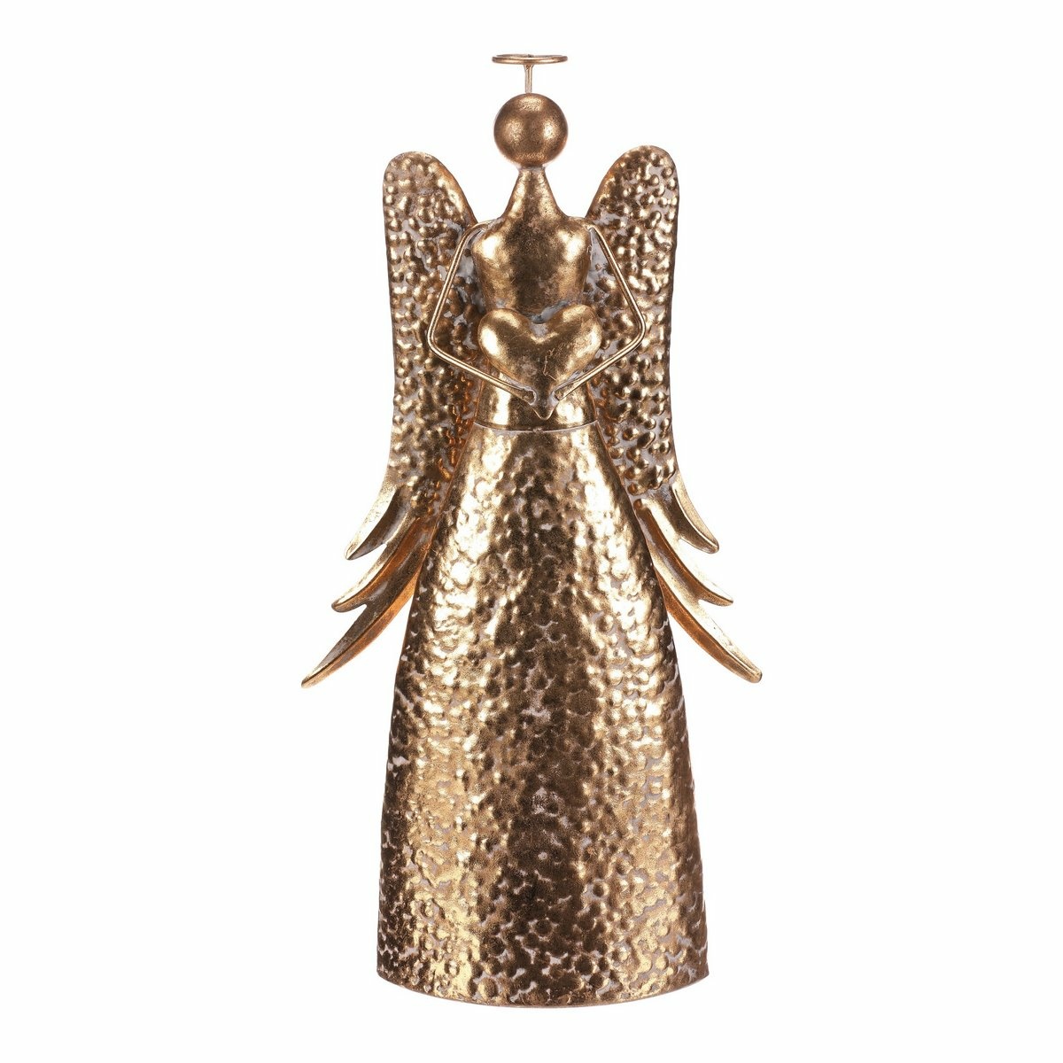 Vánoční kovová dekorace Anděl 42 cm se srdcem