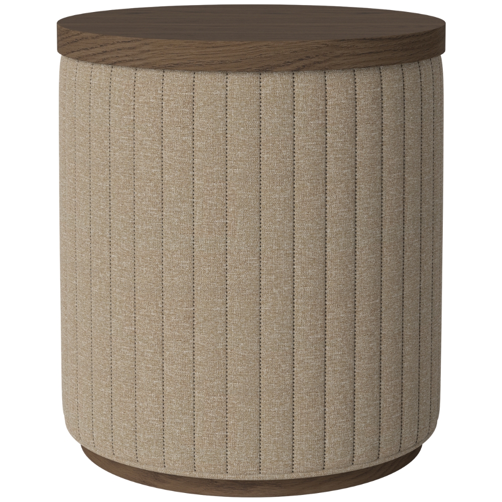 Bolia Béžový čalouněný taburet Rigato 40 cm s tmavým dubovým podnosem