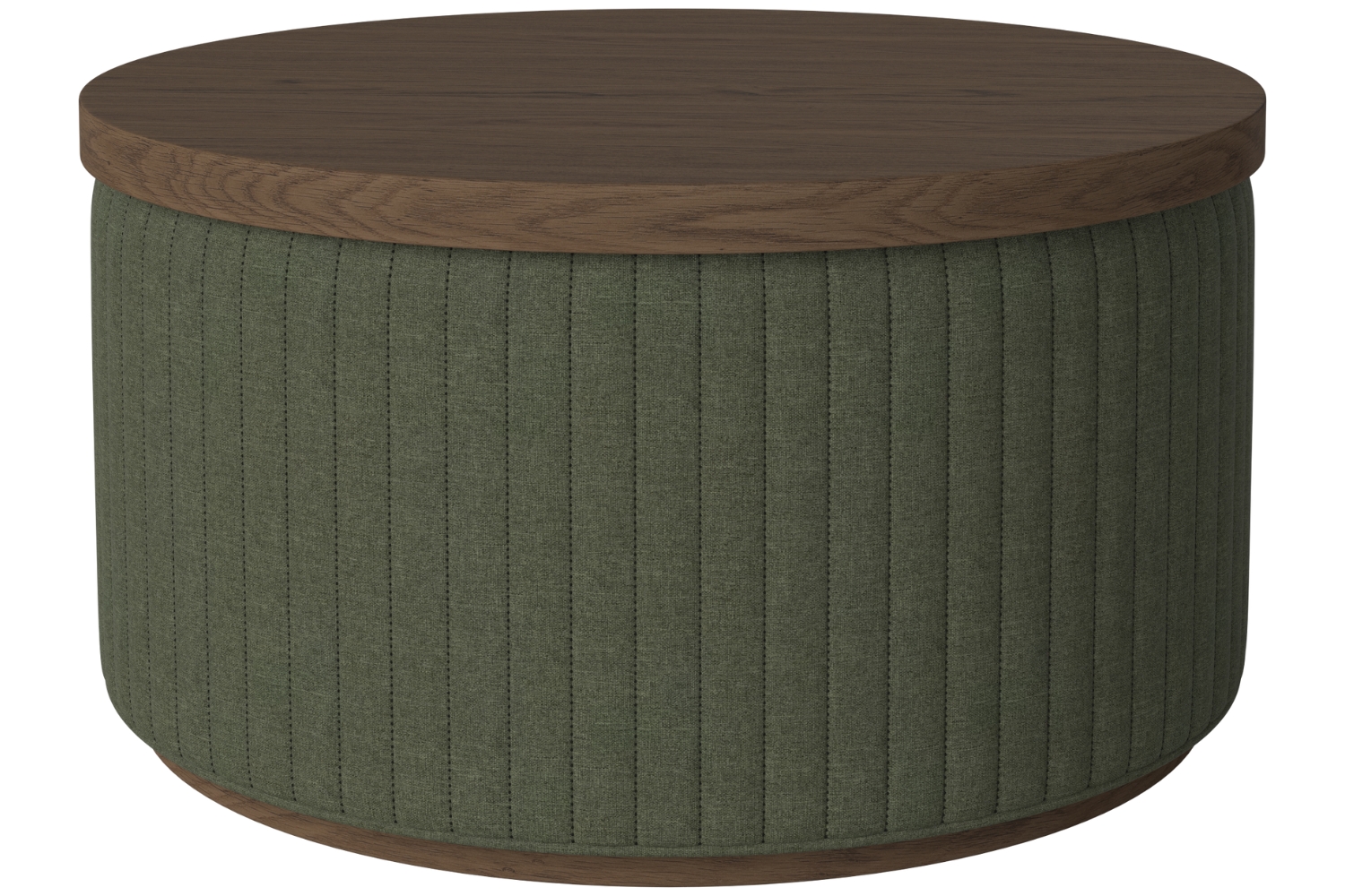 Bolia Tmavě zelený čalouněný taburet Rigato 66 cm s tmavým dubovým podnosem