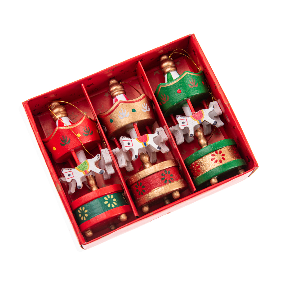 Dřevěné vánoční ozdoby Kolotoč s koníky  8 cm