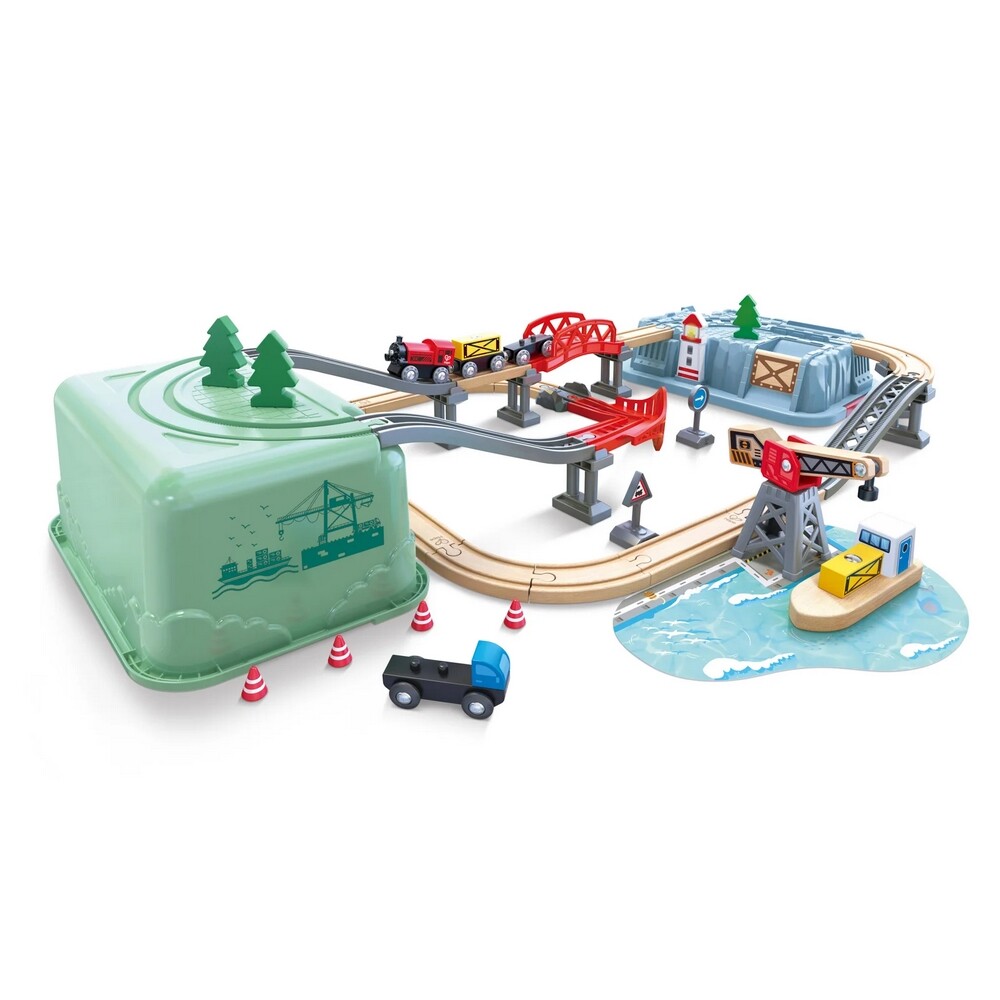Hape Vláčkodráha set v boxu - Přístaviště Hape