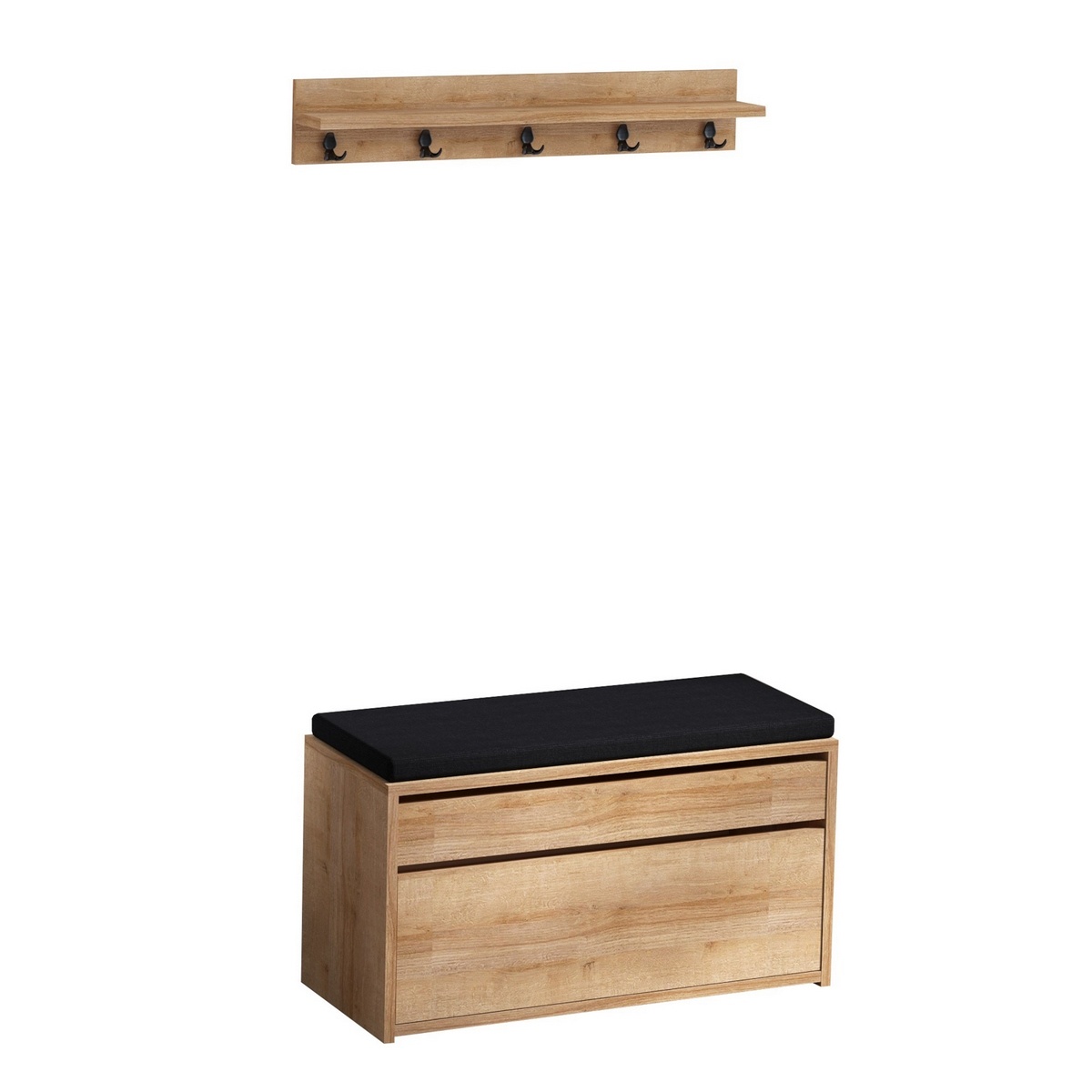 Nástěnný věšák s botníkem Boby Oak and Black Hanah Home