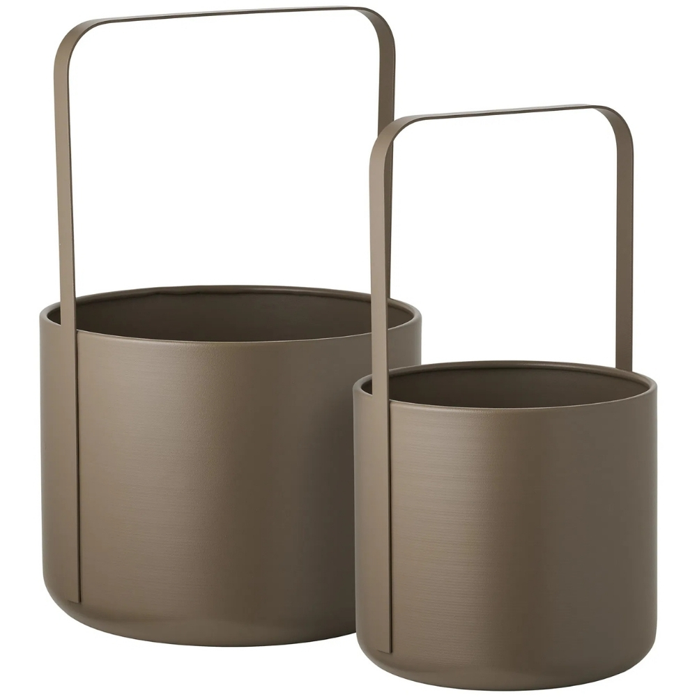 Nordic Living Set dvou hnědých kovových květináčů Zyra Ø 19/24