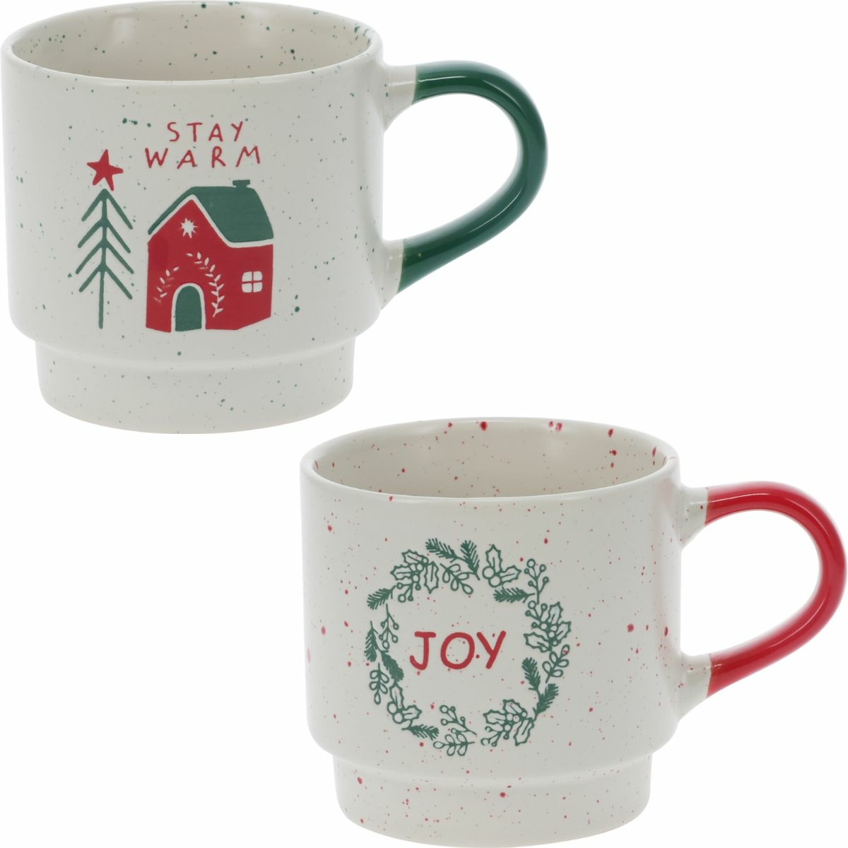 Sada 2 kameninových stohovatelných hrnků Stay Warm/Joy 350 ml