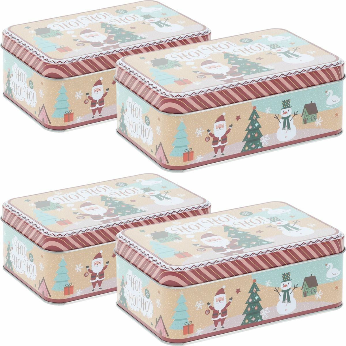 Sada 4 vánočních plechových dóz Holly Jolly