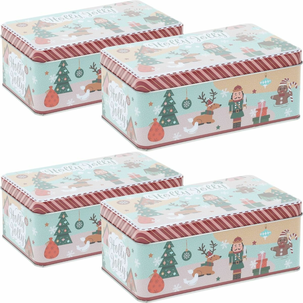 Sada 4 vánočních plechových dóz Holly Jolly