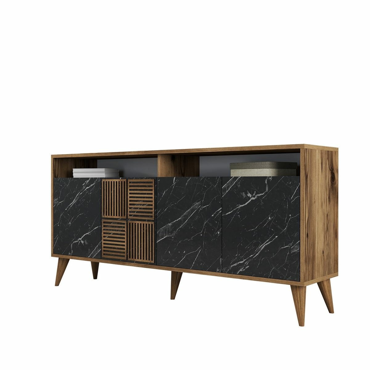 Skříňka Milan Walnut and Black Marble Hanah Home
