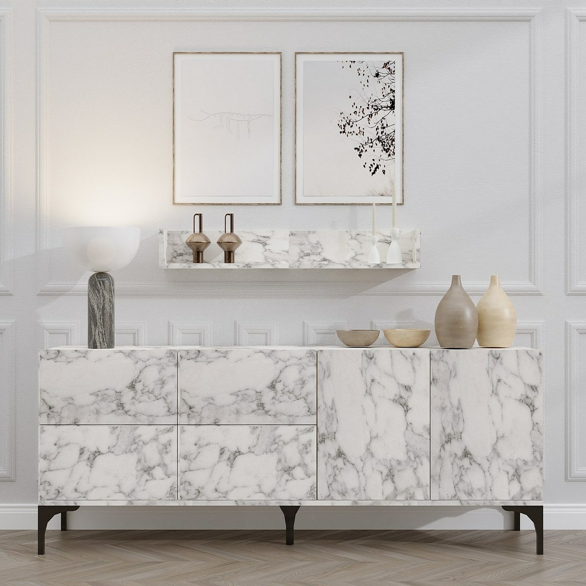 Skříňka s poličkou Stella Carrara Marble Hanah Home