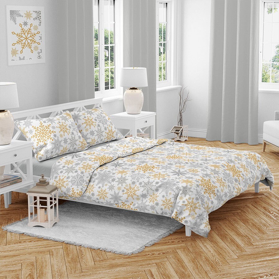 Vánoční bavlněné povlečení Vločky zlaté
