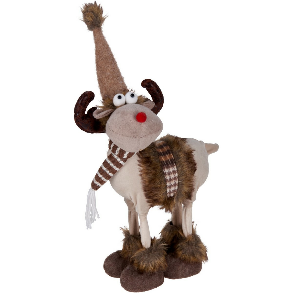 Vánoční dekorace Sobík s hnědo-bílou šálou