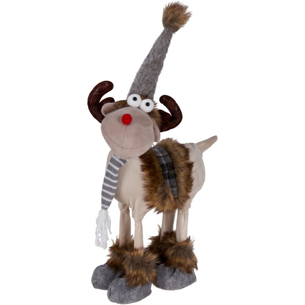 Vánoční dekorace Sobík s šedo-bílou šálou