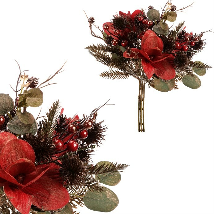 Vánoční umělá kytice z šišek a bobulí