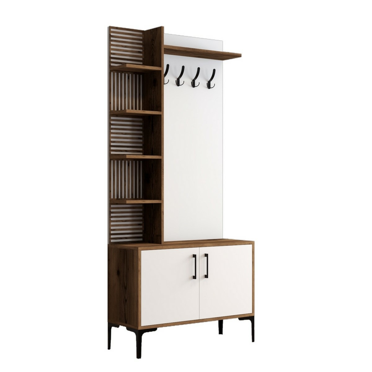 Vešák s botníkem a policemi Viyana Walnut and White Hanah Home