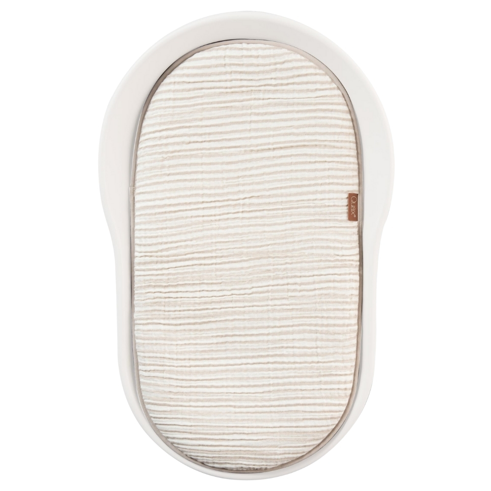 Bílo-béžový mušelínový polštář na přebalovací podložku Quax Mamee