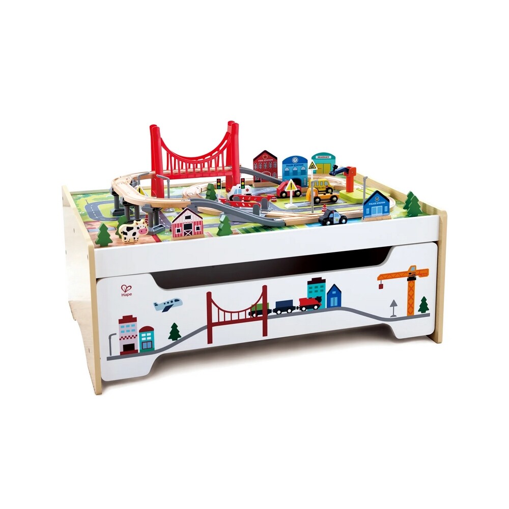 Hape Hrací stůl s úložným prostorem a vláčkodráhou Hape