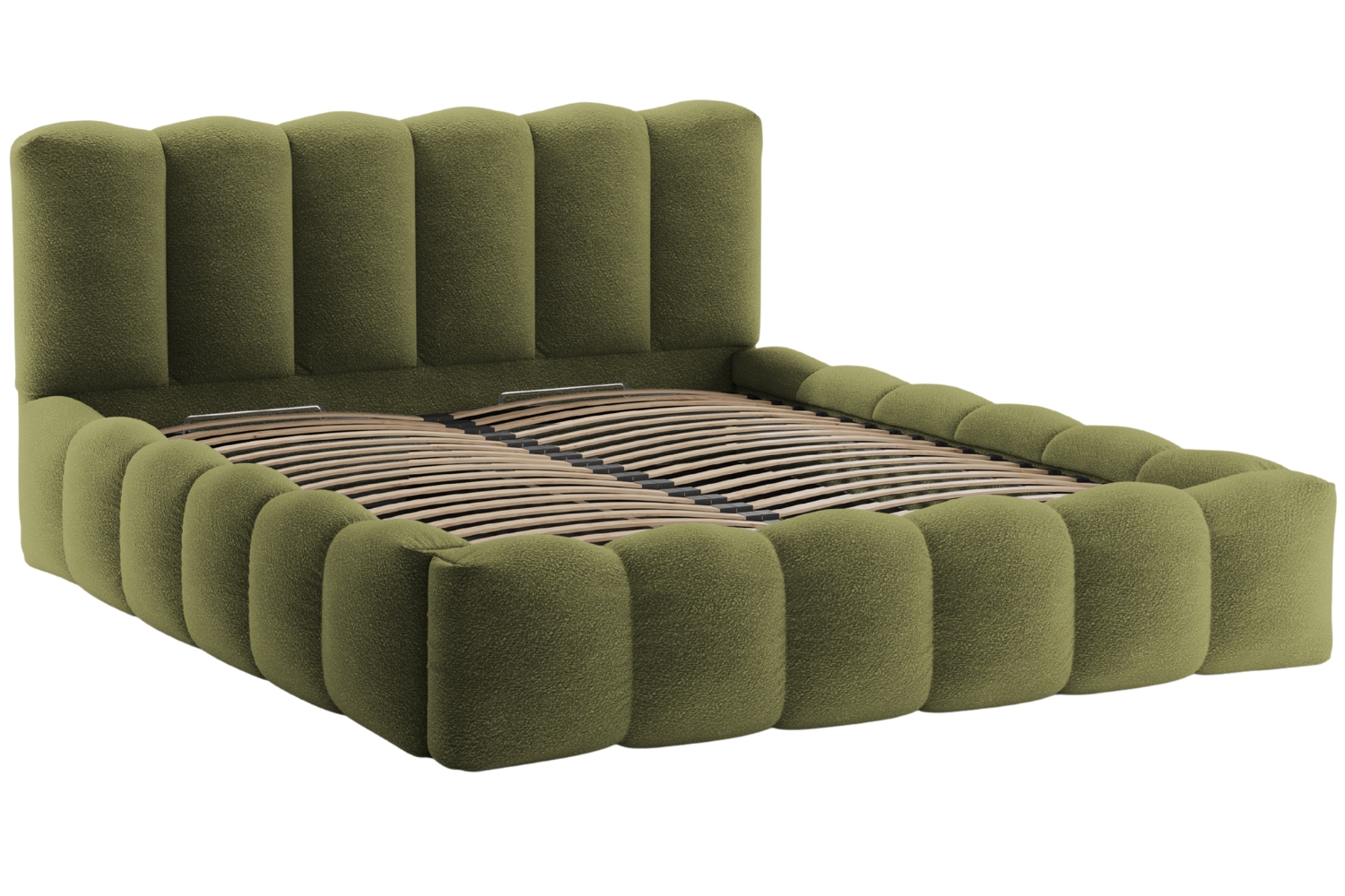 Micadoni Zelená bouclé dvoulůžková postel Lupine 180 x 200 cm s úložným prostorem