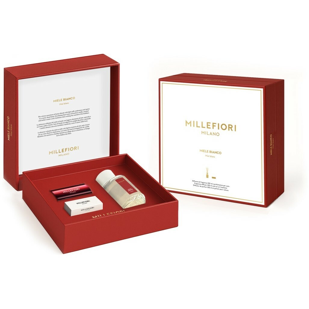 Millefiori Milano Dárková sada Difuzér 100ml a Icon Vůně do auta Miele Bianco Classic Millefiori Milano