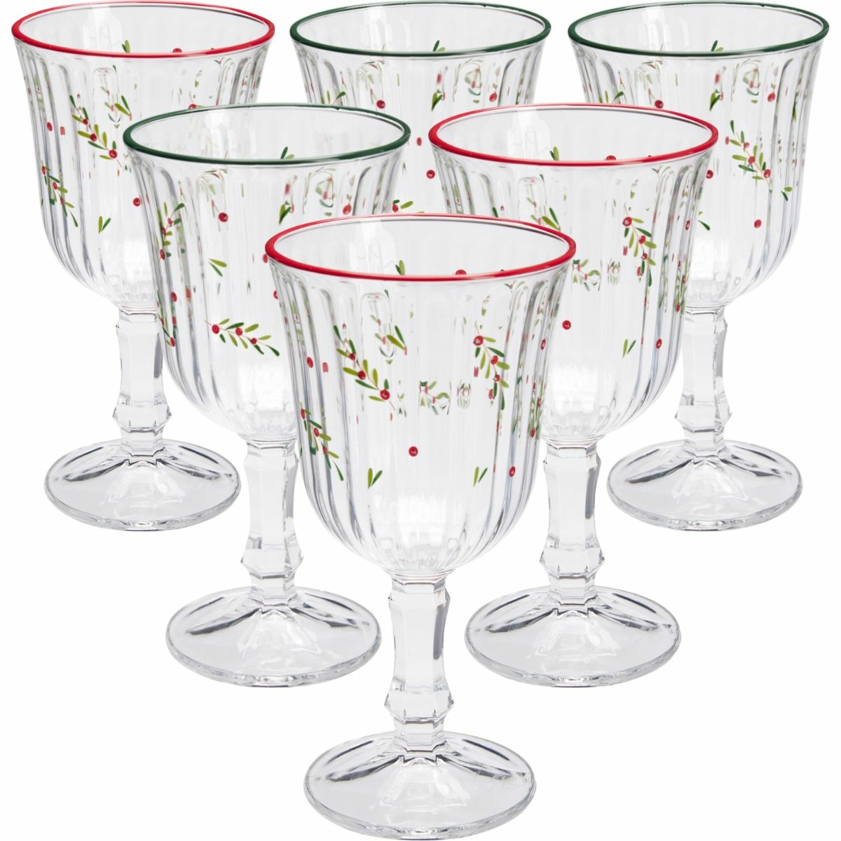 Sada 6 vánočních sklenic na víno Xmas Leaves 240 ml