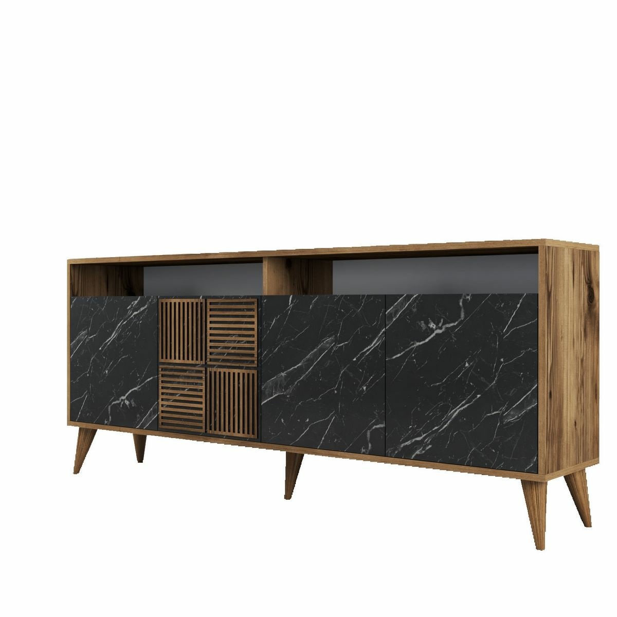Skříňka Milan 2 Walnut and Black Marble Hanah Home