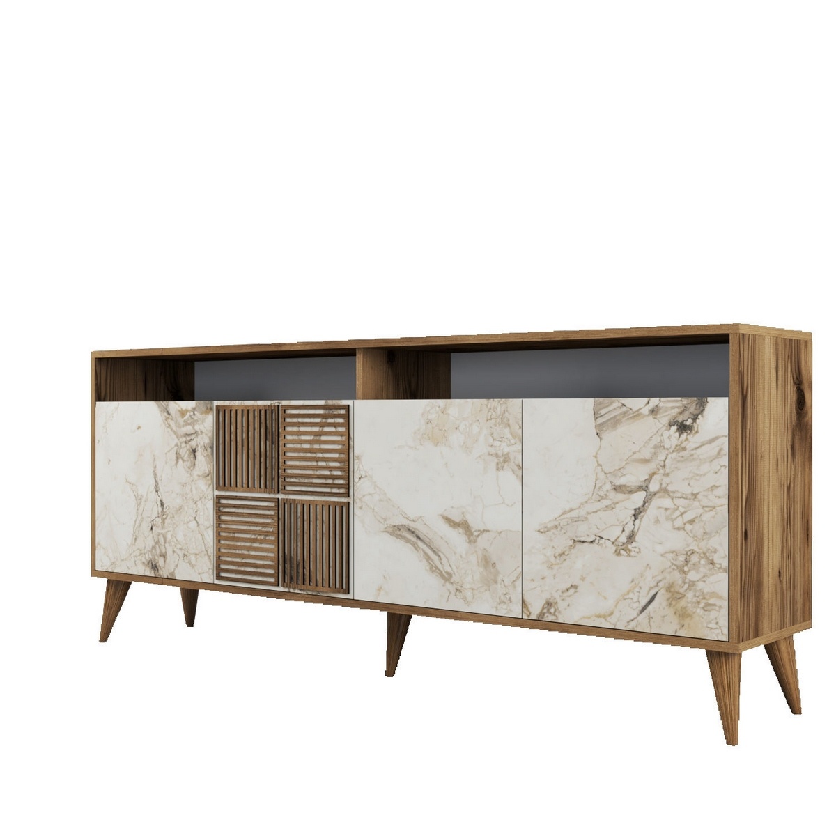 Skříňka Milan 2 Walnut and White Marble Hanah Home