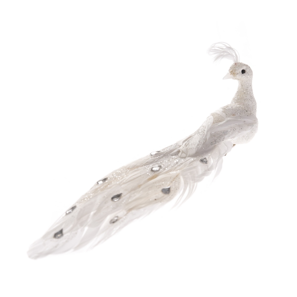 Vánoční dekorace Páv na klipu bílá