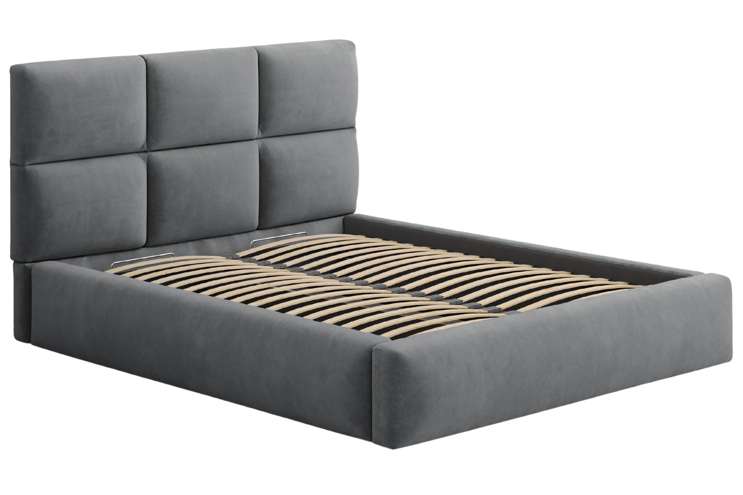 Windsor & Co Šedá sametová dvoulůžková postel Libera 160 x 200 cm s úložným prostorem