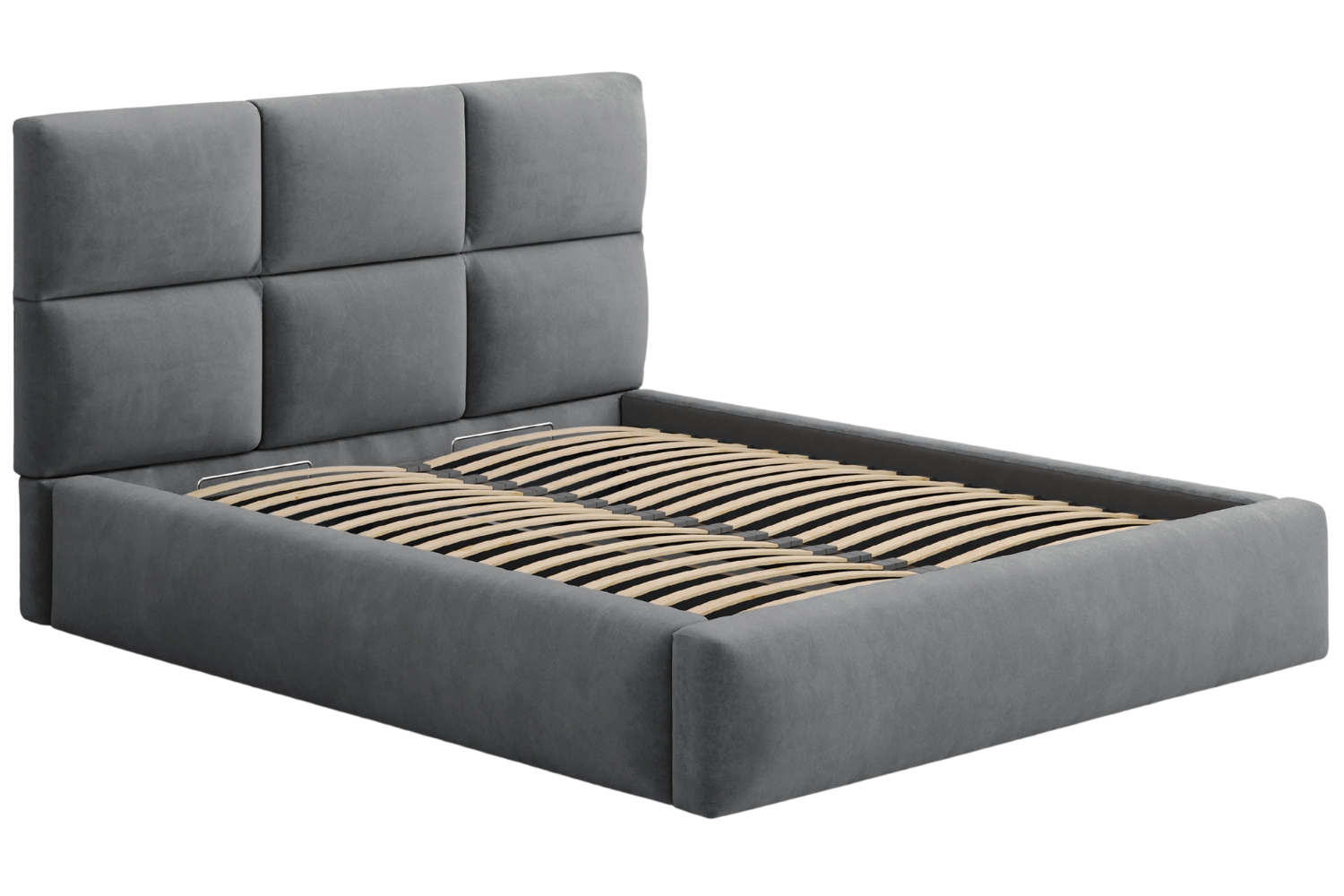 Windsor & Co Šedá sametová dvoulůžková postel Libera 180 x 200 cm s úložným prostorem
