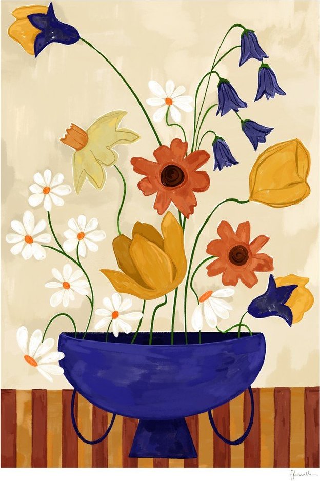 Plakát 30x40 cm Colourful Bunch in Blue Vase – Frankie Penwill – The Poster Club
