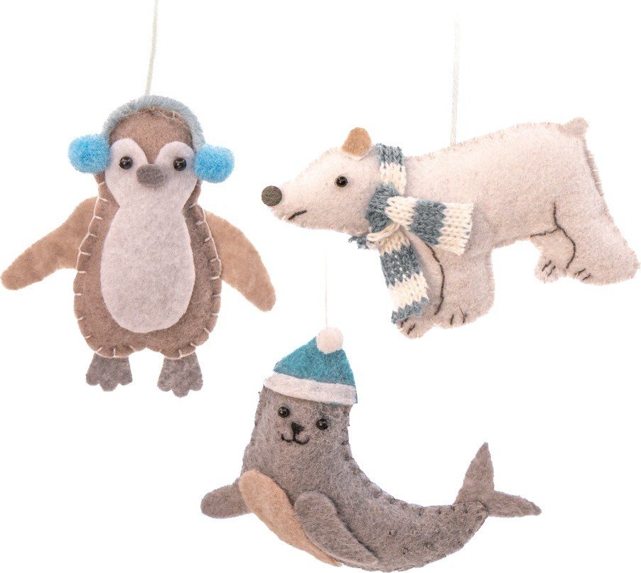 Textilní ručně vyrobené vánoční ozdoby v sadě 3 ks 6 cm Arctic Animals – Sass & Belle
