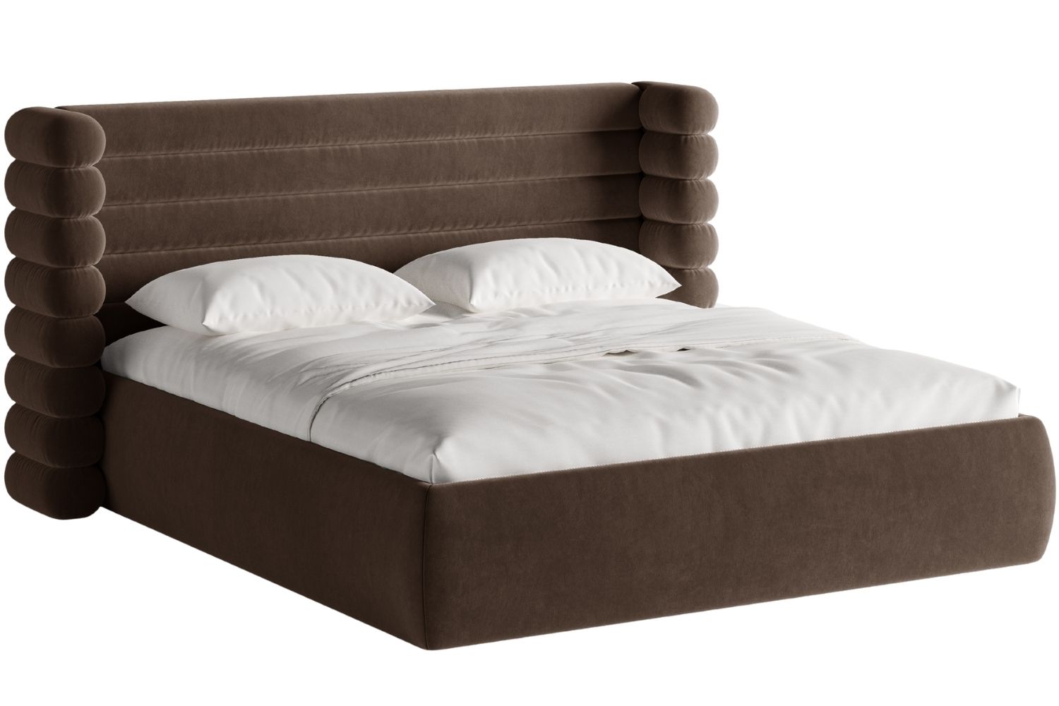 Hnědá sametová dvoulůžková postel MICADONI Mount 180 x 200 cm