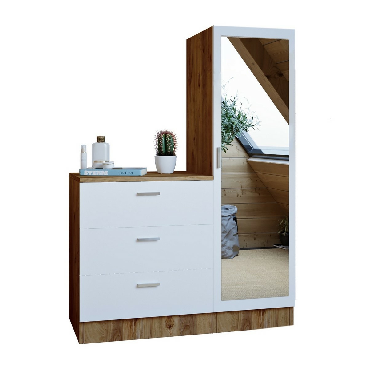 Komoda se zrcadlem Coco White and Atlantic Pine Hanah Home
