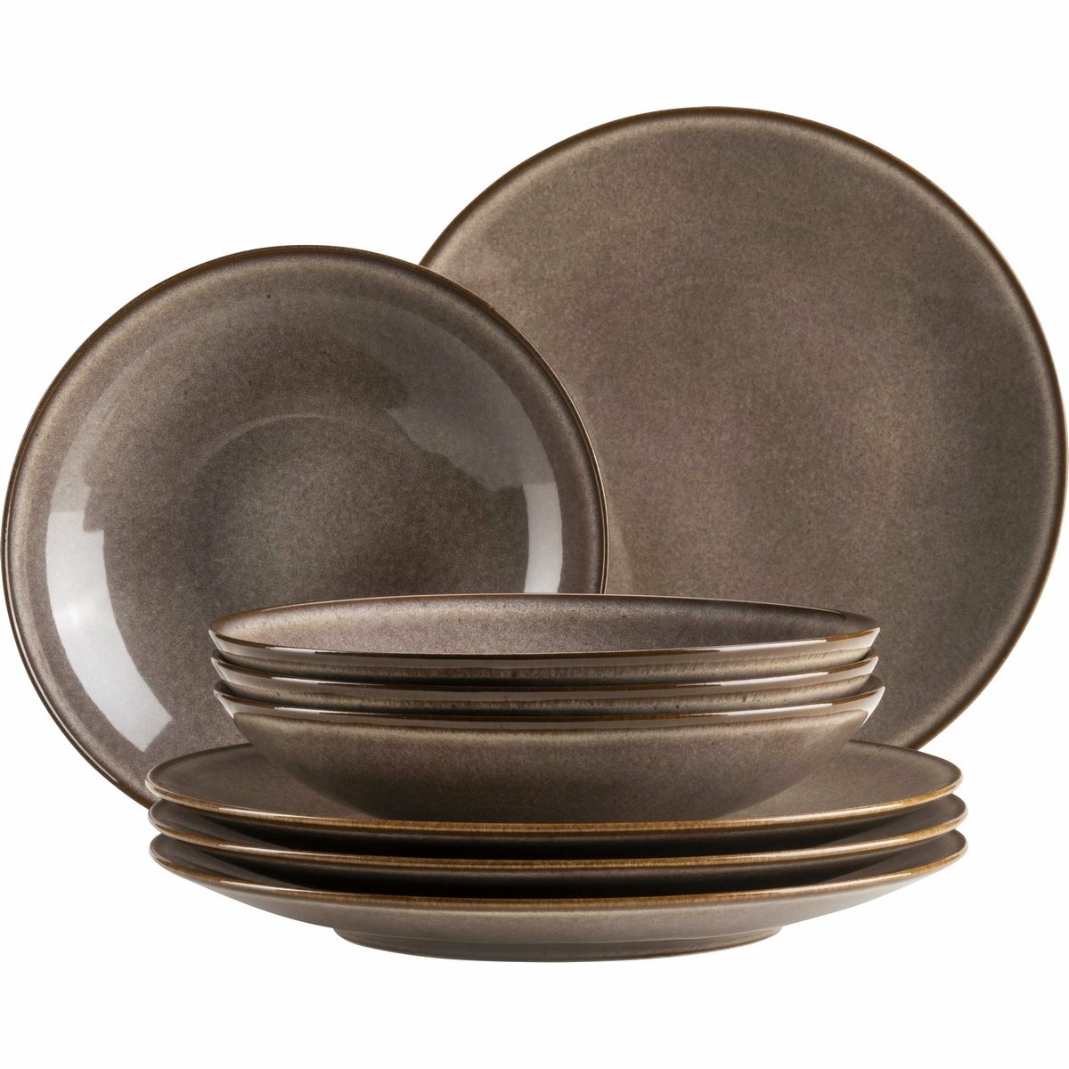 Mäser Sada mělkých a hlubokých talířů 8 ks SMOKY'S – hnědá Mäser