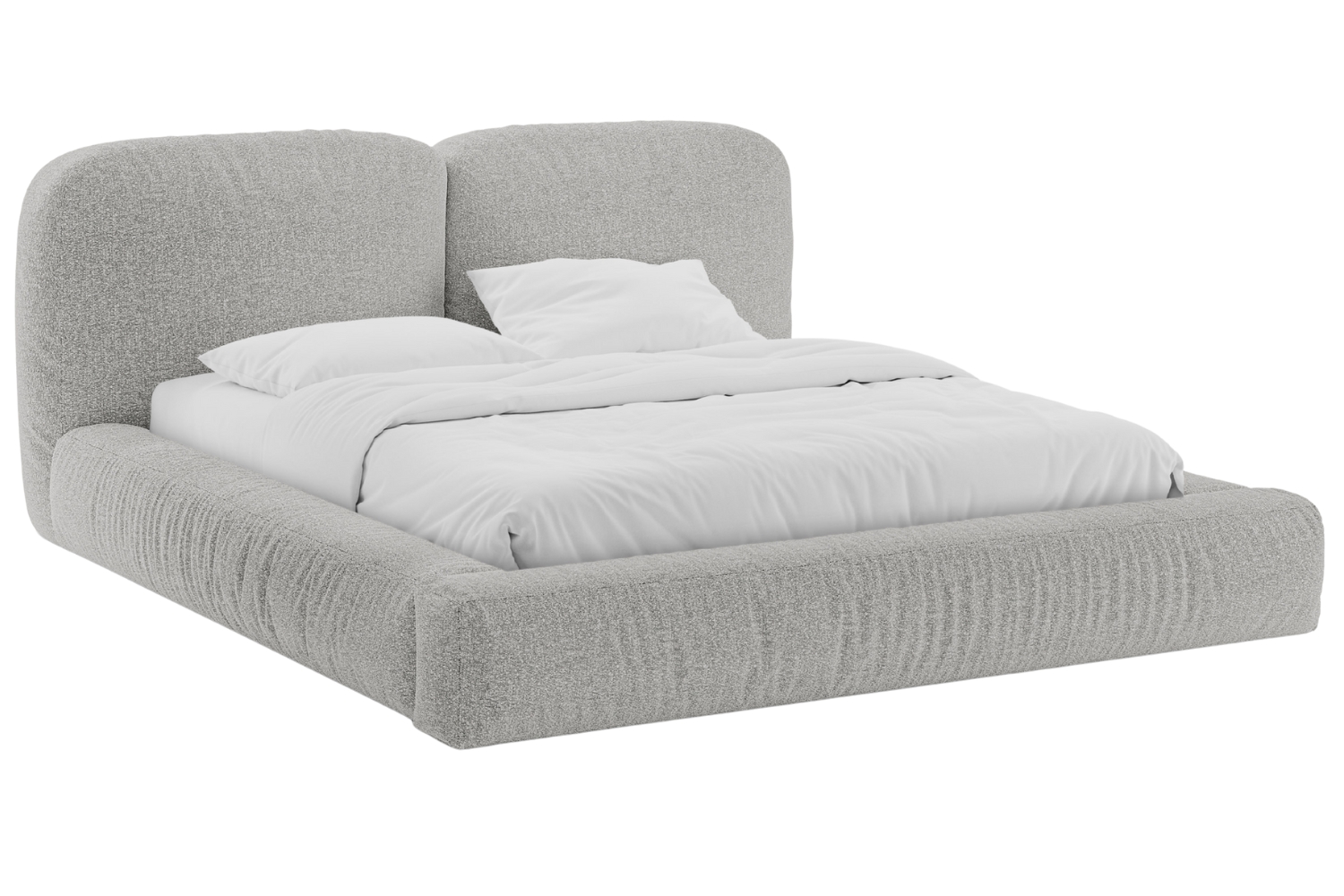 Micadoni Světle šedá bouclé dvoulůžková postel Martina 180 x 200 cm s úložným prostorem