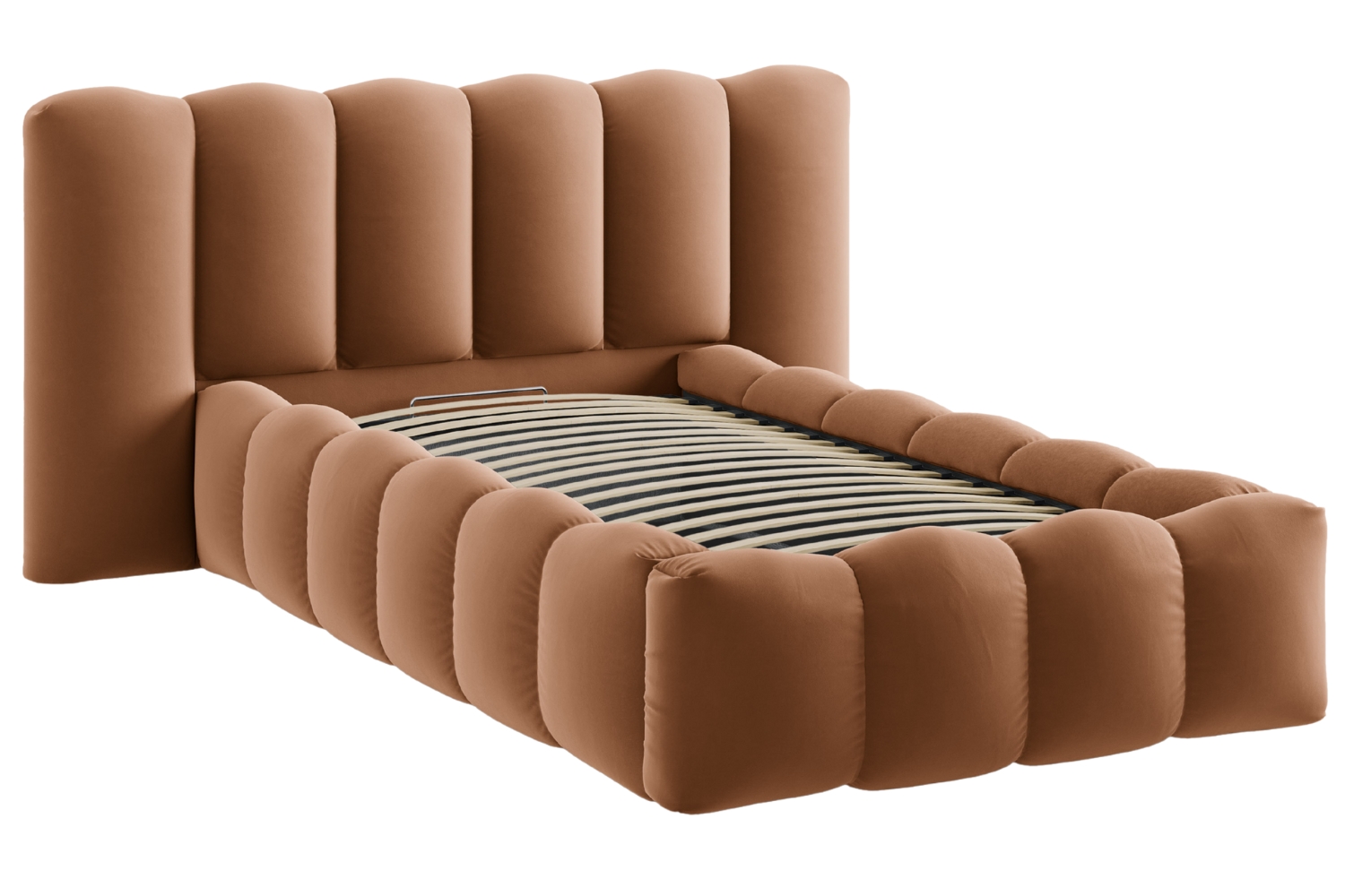 Micadoni Terakotově oranžová sametová postel Lupine 90 x 200 cm s úložným prostorem
