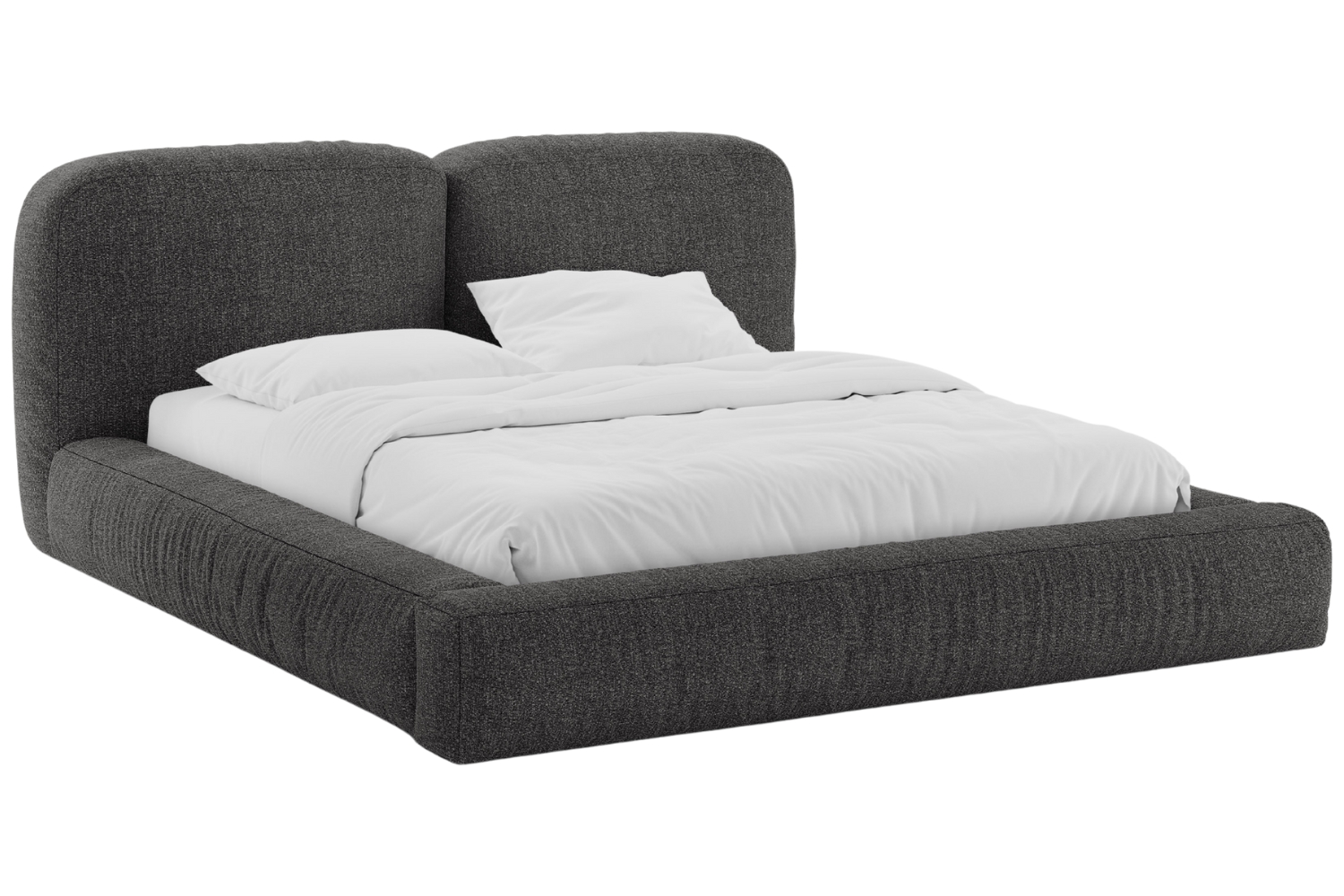 Micadoni Tmavě šedá bouclé dvoulůžková postel Martina 180 x 200 cm s úložným prostorem