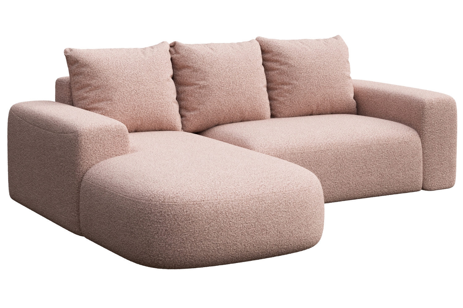 Rodier Růžová bouclé rohová pohovka Monce 255 cm