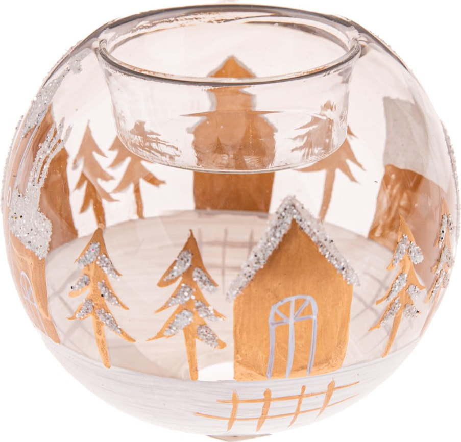 Skleněný svícen s vánočním motivem Snowy Land – Dakls