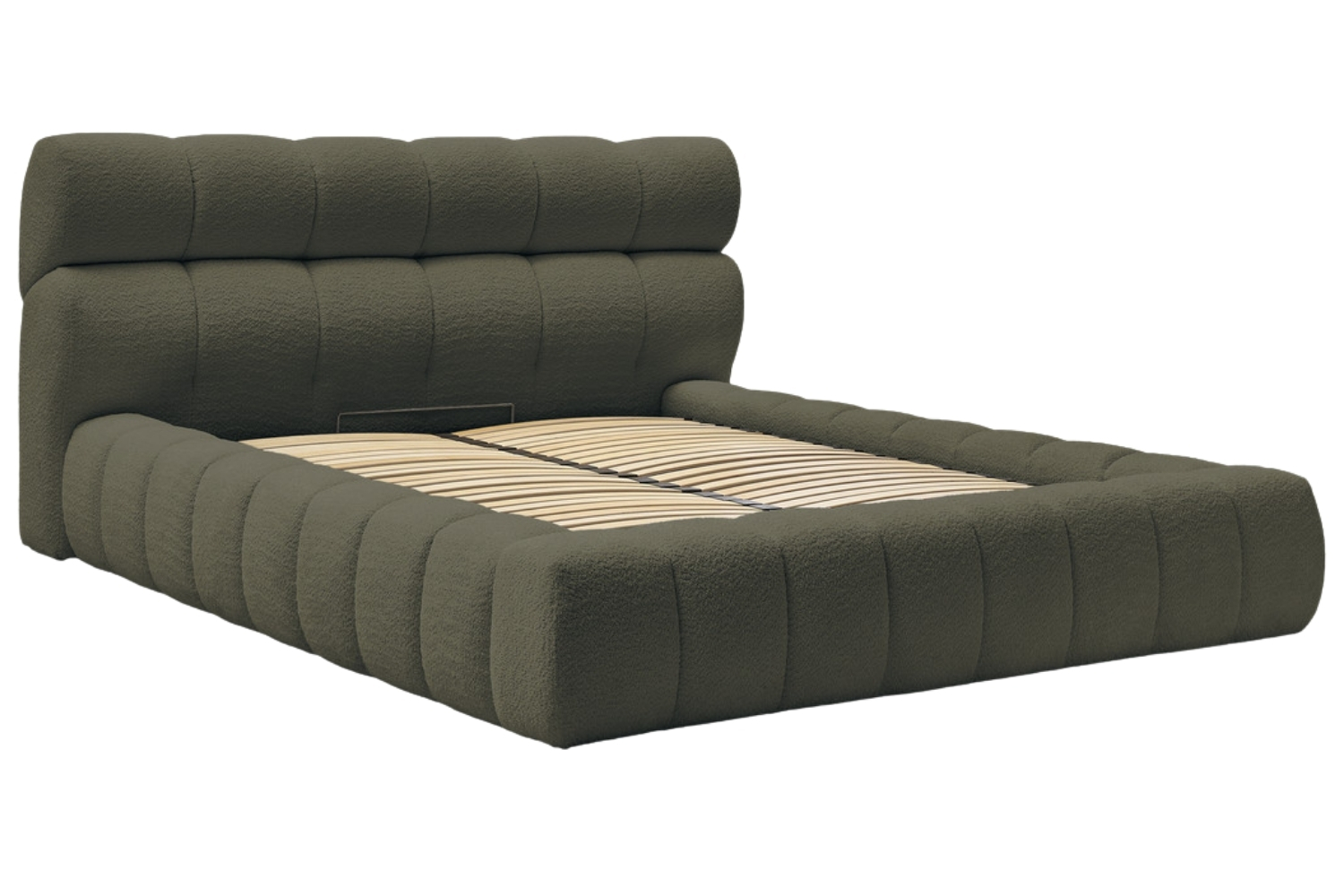 Bobochic Paris Zelená bouclé dvoulůžková postel Mont-Blanc 160 x 200 cm s úložným prostorem